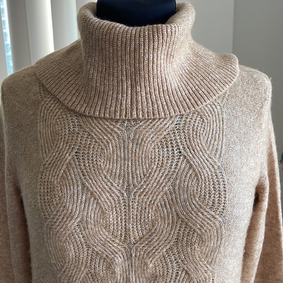 Banana Republic Camel Geo Cable Cowlneck Dress XS P - Picture 2 of 6